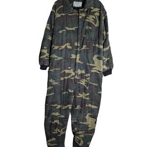 Vintage Weather Rite Camo Hunting Coveralls Men's XL Green One Piece Outdoor